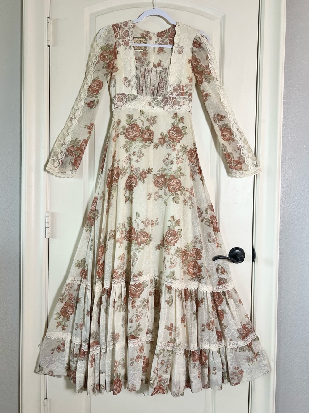 Vintage 70s Gunne Sax Floral Prairie Maxi Dress - Lace Cottagecore Boho